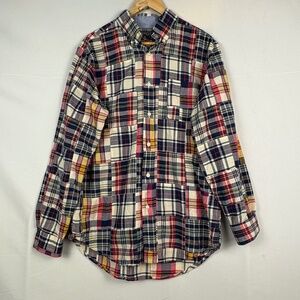 American Living Men Long sleeve Patchwork Button Down Shirt Sz M Plaid Madras